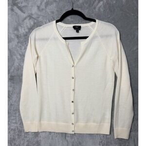 Talbots Petites Ivory Pure Italian Merino Wool Rhinestone Button Cardigan P